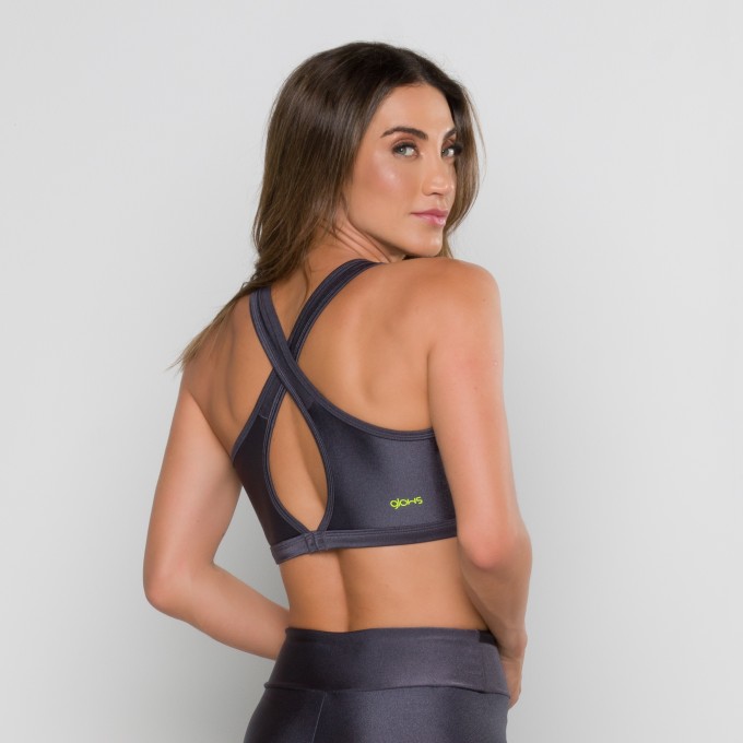 Top Glam Cinza Cruzado com Recortes