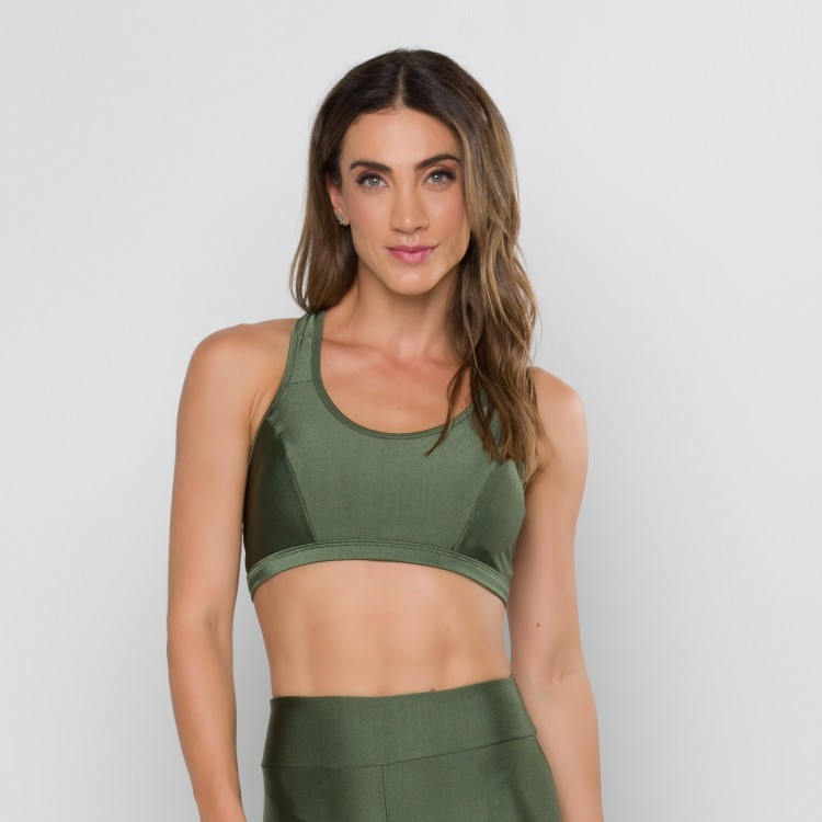 Top Glam Verde Escuro Cruzado com Recortes