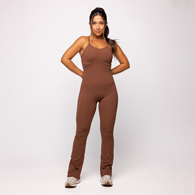 Macacão Fitness Flare Marrom