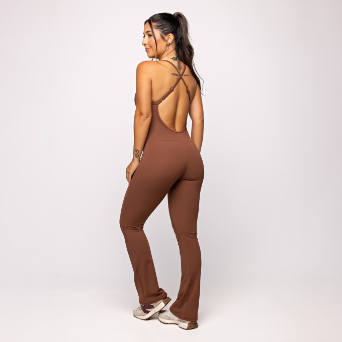 Macacão Fitness Flare Marrom