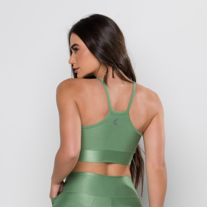 Top Fenda Mini Canelado Verde