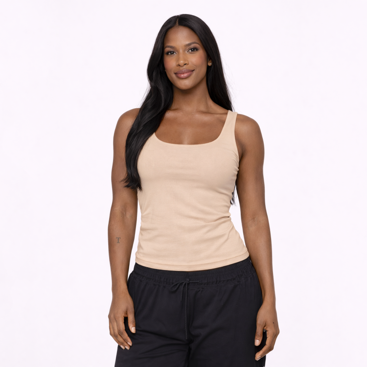 Camiseta Básica Alça Larga Bege