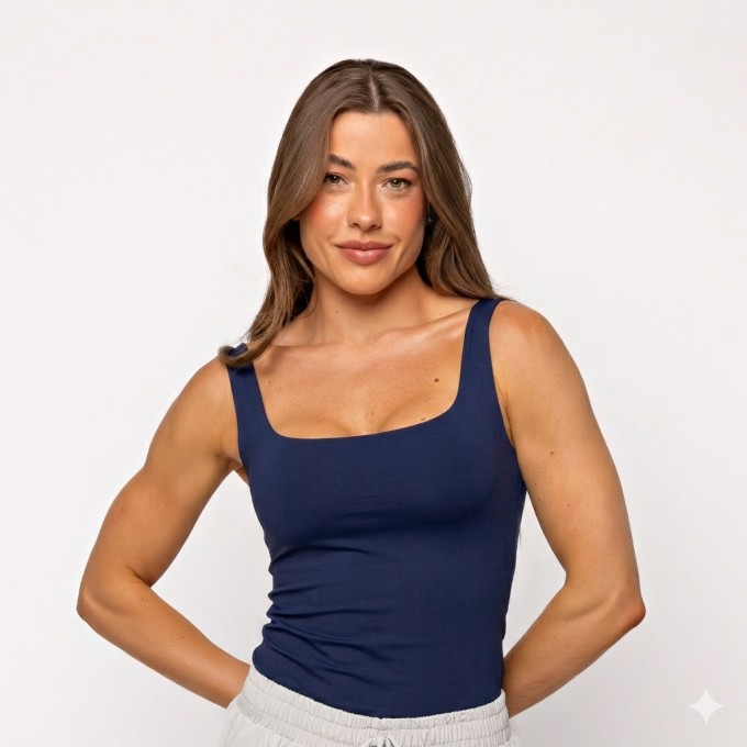 Camiseta Básica Alça Larga Azul Marinho