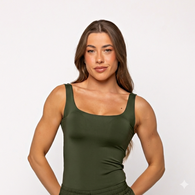 Camiseta Básica Alça Larga Verde Musgo