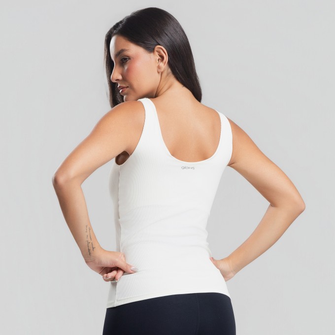 Camiseta Básica Alça Larga Branca Canelada