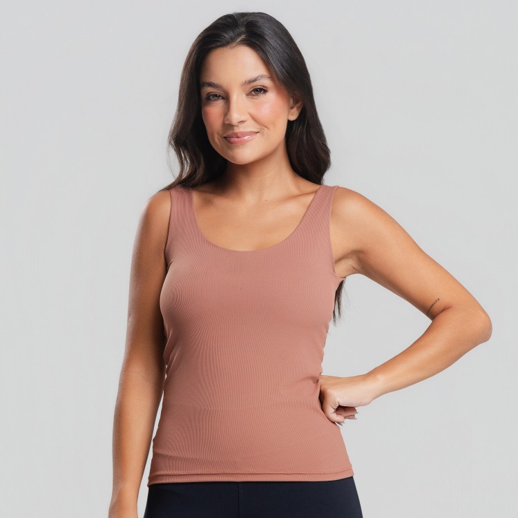 Camiseta Básica Alça Larga Mocha Canelada