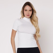 Blusa Microfibra Gola Alta Branca Meia Manga
