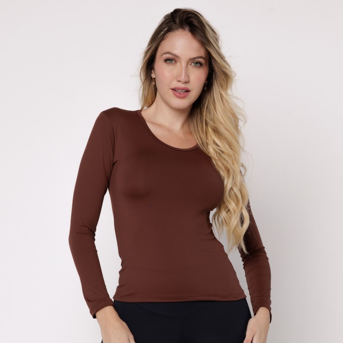 Blusa Microfibra Manga Longa Marrom