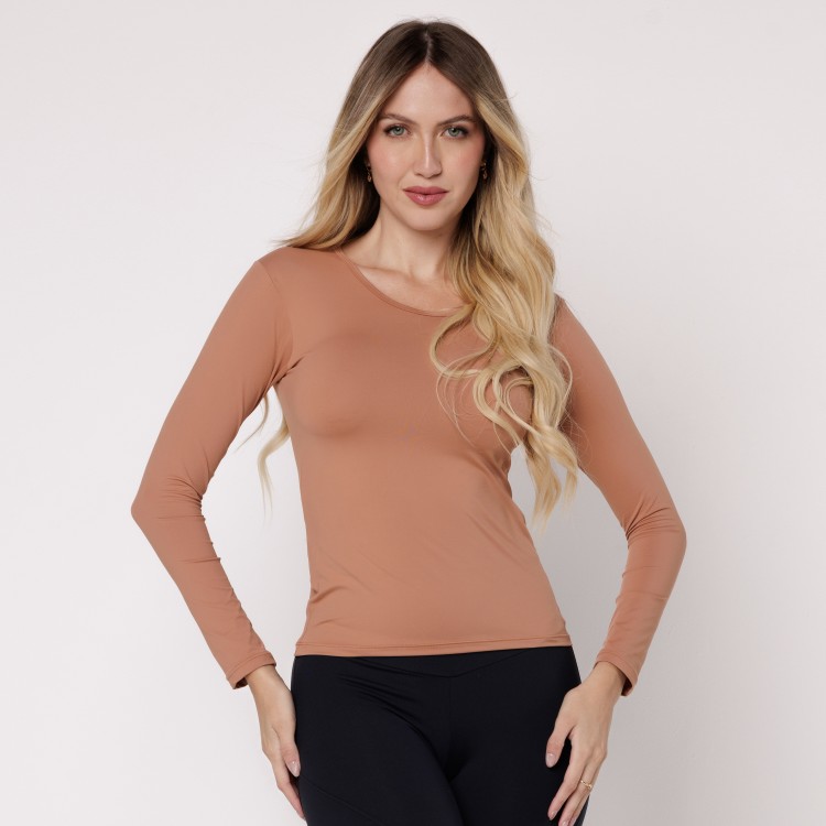 Blusa Microfibra Manga Longa Mocha