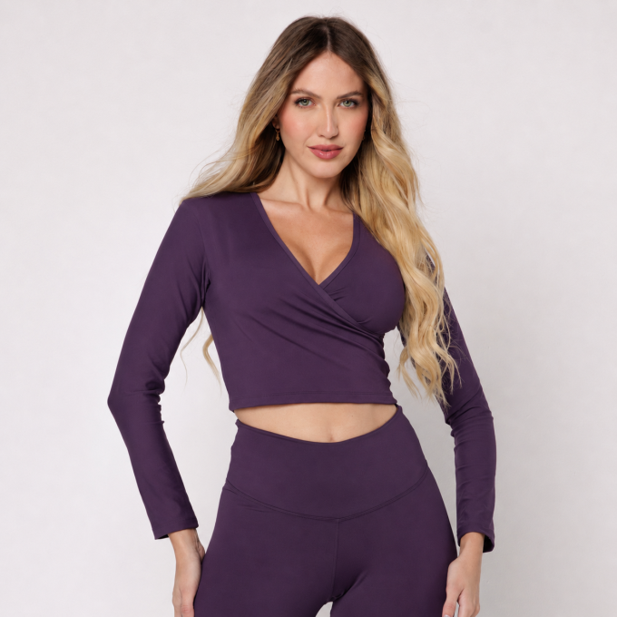Cropped Aspen Cruzado Manga Longa Roxo