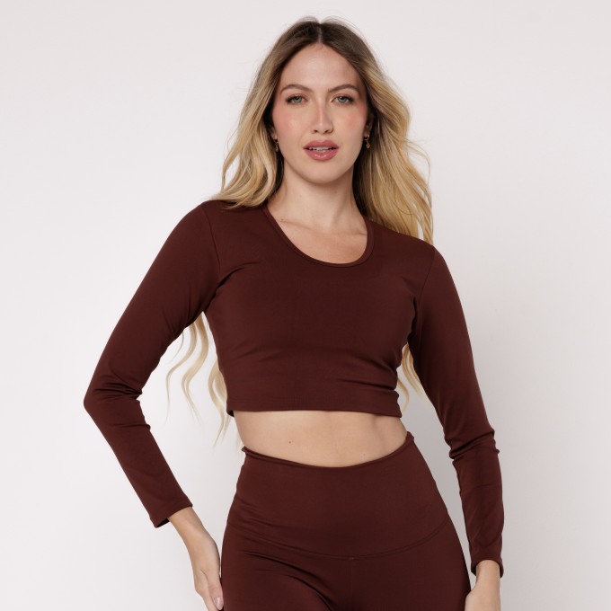 Cropped HAVEN Manga Longa Marrom