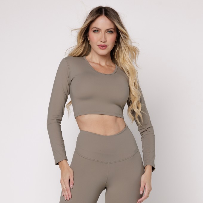 Cropped HAVEN Manga Longa Verde Oliva